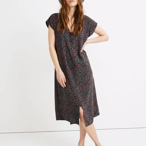 Madewell Easy Midi Dress in Fieldwalk Ditsy Floral Romantic 90s Button Navy XS - Picture 1 of 9